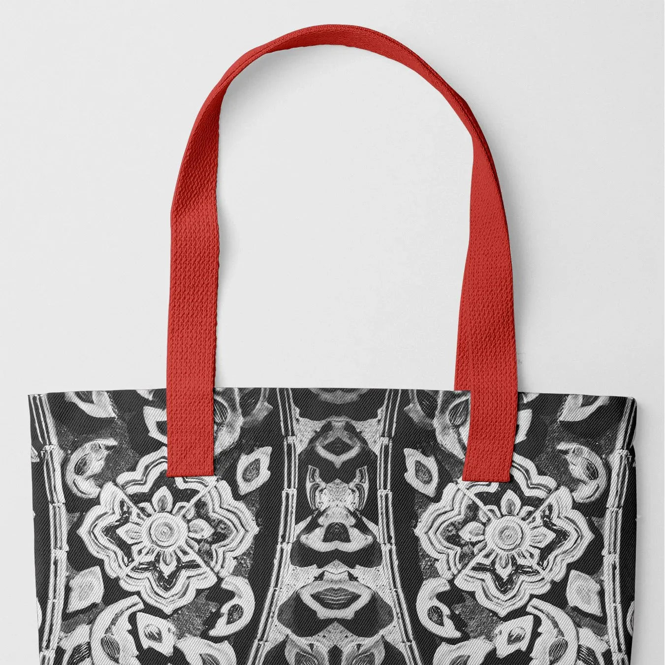 Masala Thai Tote - Black And White - Heavy Duty Reusable Grocery Bag - Red Handles - Shopping Totes - Aesthetic Art
