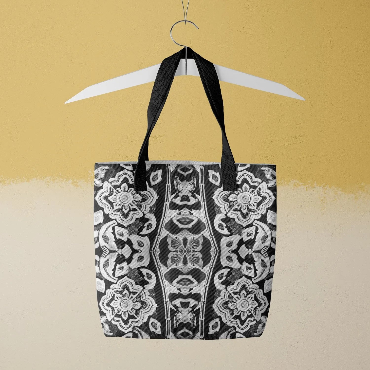 Masala Thai Tote - Black And White - Heavy Duty Reusable Grocery Bag - Black Handles - Shopping Totes - Aesthetic Art