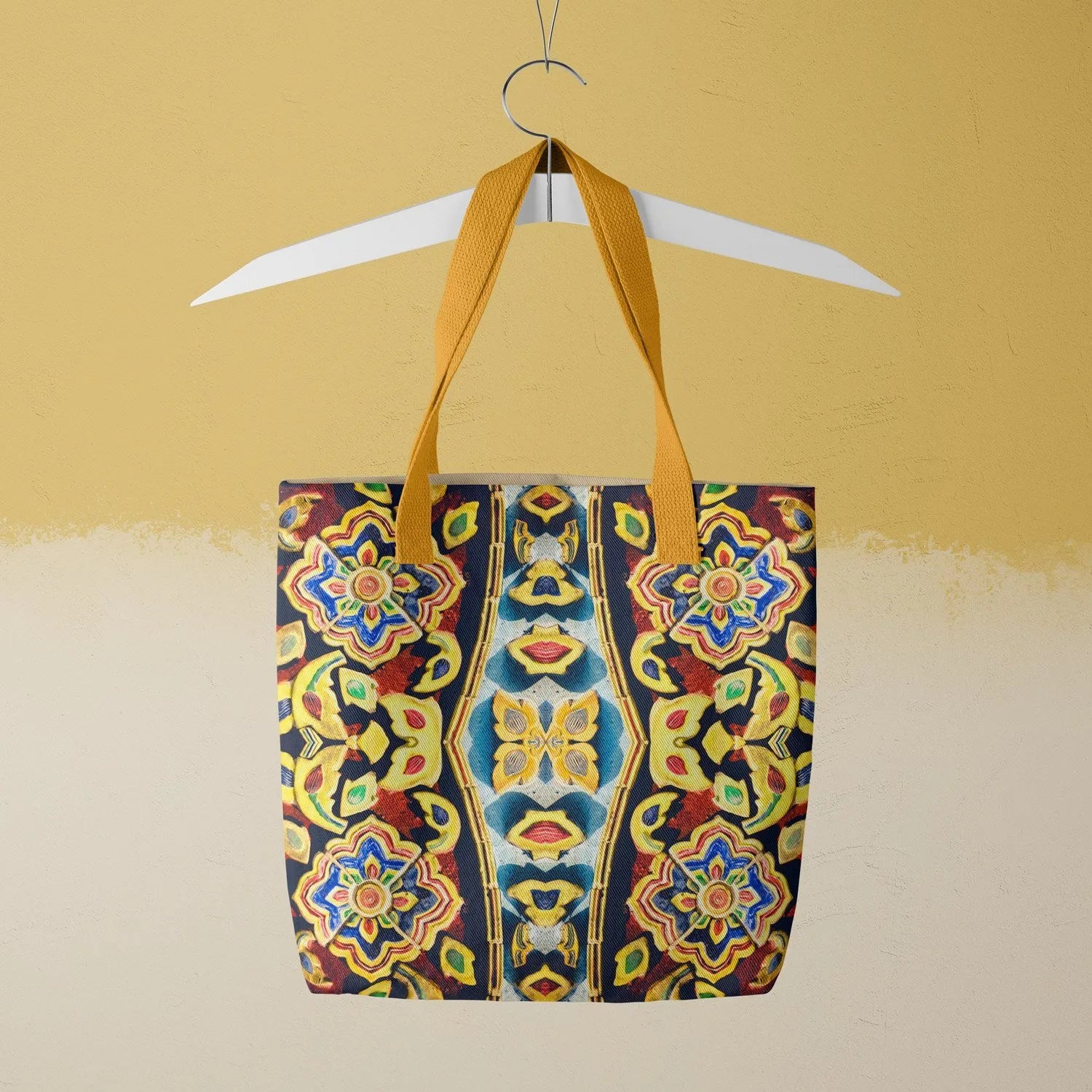 Masala Thai Tote - Heavy Duty Reusable Grocery Bag - Yellow Handles - Shopping Totes - Aesthetic Art