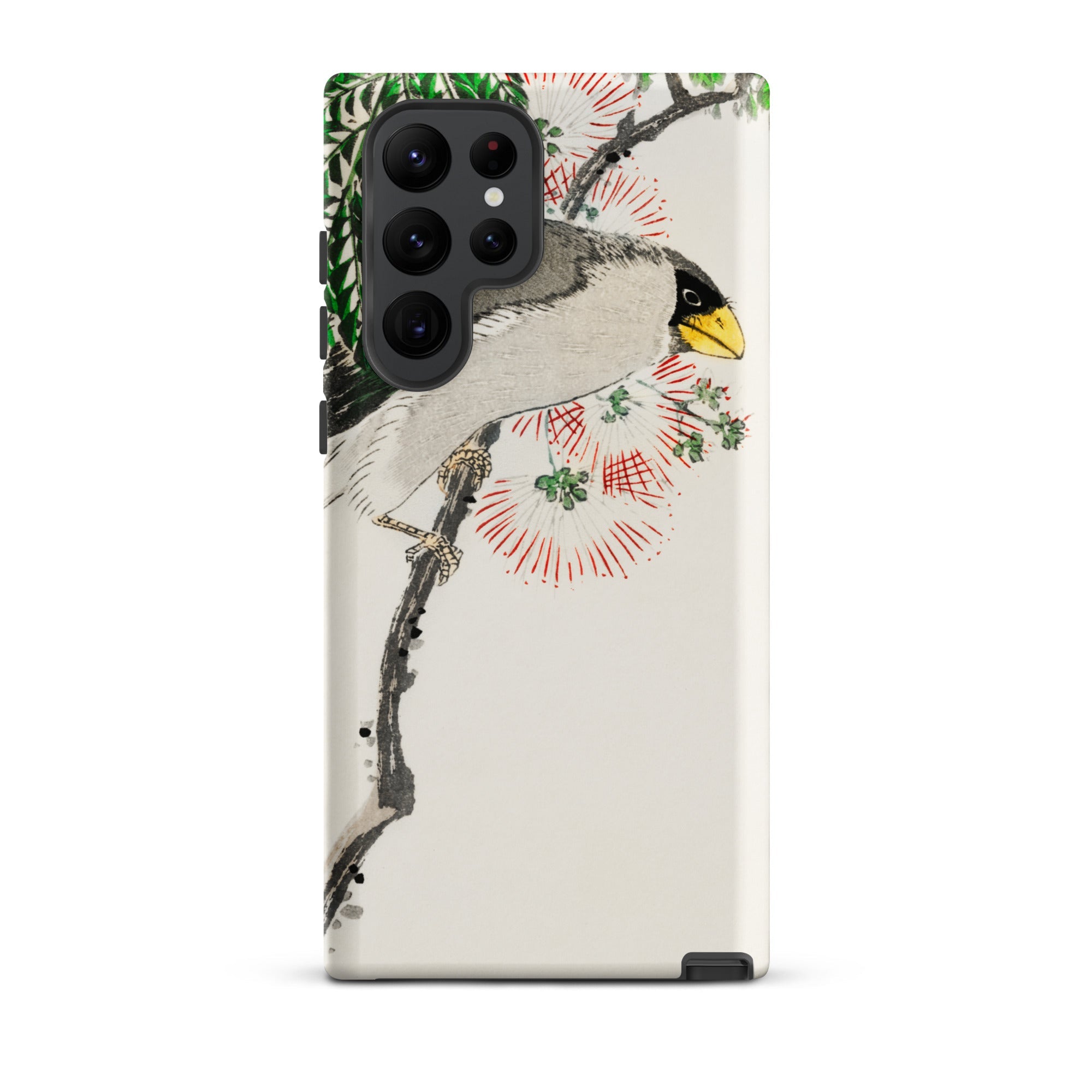 Masked Hawfinch Numata Kashu Samsung Case, Galaxy S22 Ultra / Matte, White Phone Case Bird Branch Illustration