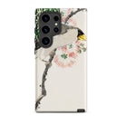 Masked Hawfinch Numata Kashu Samsung Case, Galaxy S24 Ultra / Matte, White Smartphone Case Bird Floral Design