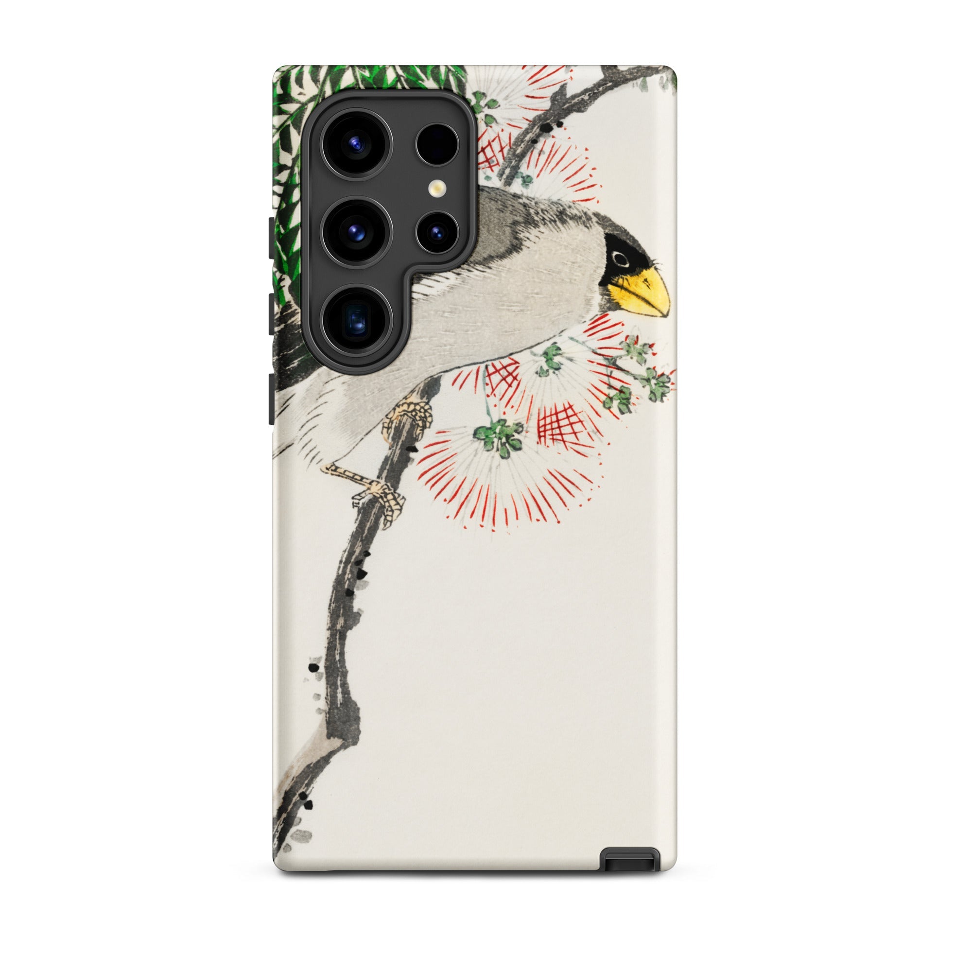 Masked Hawfinch Numata Kashu Samsung Case, Galaxy S24 Ultra / Matte, White Smartphone Case Bird Floral Design