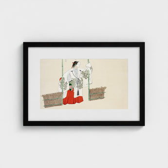 Masked Man - Kamisaka Sekka Meiji Kabuki Art Print / Canvas Black-framed Traditional Japanese Illustration Two Figures, Meiji-era Artistic