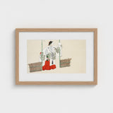 Masked Man - Kamisaka Sekka Meiji Kabuki Art Print / Canvas Framed Japanese-style Illustration Two Figures Traditional Attire White,