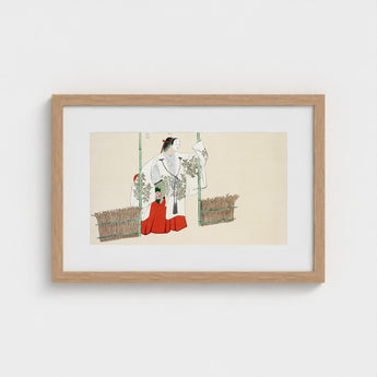 Masked Man - Kamisaka Sekka Meiji Kabuki Art Print / Canvas Framed Japanese-style Illustration Two Figures Traditional Attire White,