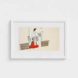 Masked Man - Kamisaka Sekka Meiji Kabuki Art Print / Canvas White-framed Artwork Two Figures Traditional Japanese Attire White, Meiji-era