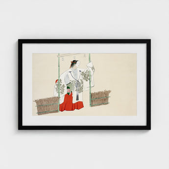 Masked Man - Kamisaka Sekka Meiji Kabuki Art Print / Canvas Black-framed Traditional Japanese Woman Ornate White, Meiji-era Artistic