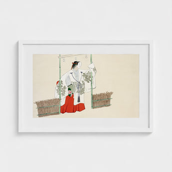 Masked Man - Kamisaka Sekka Meiji Kabuki Art Print / Canvas Framed Japanese Woodblock Woman Traditional Attire White, Meiji-era Artistic