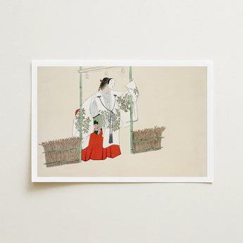 Masked Man - Kamisaka Sekka Meiji Kabuki Art Print / Canvas Framed Traditional Japanese Illustration Woman Ornate White, Meiji-era Artistic