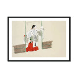 Masked Man - Kamisaka Sekka Meiji Kabuki Art Print, Traditional Japanese Artwork Two Figures Garden Wisteria