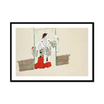Masked Man - Kamisaka Sekka Meiji Kabuki Art Print, Traditional Japanese Artwork Two Figures Garden Wisteria