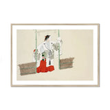 Masked Man - Kamisaka Sekka Meiji Kabuki Art Print, Traditional Japanese Artwork Two Figures Seated Plants Bamboo