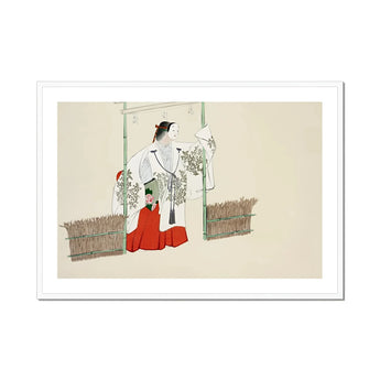 Masked Man - Kamisaka Sekka Meiji Kabuki Art Print, Traditional Japanese Ink Watercolor Painting Two Figures Bamboo
