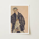 Masturbation - Egon Schiele Art Print / Canvas Framed Stylized Portrait Man Dark Clothing Positions, Pale Flesh Unraveling, Schiele’s Hand