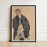 Masturbation - Egon Schiele Art Print / Canvas Black-framed Stylized Portrait Man Dark Clothing Positions, Pale Flesh Unraveling, Schiele’s