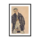 Masturbation Egon Schiele Art Print, Framed Painting Man Dark Jacket Light Clothing