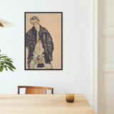 Masturbation Egon Schiele Framed Canvas, Framed Portrait Man Black Jacket Goggles
