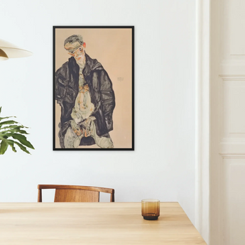 Masturbation Egon Schiele Framed Canvas, Framed Portrait Man Black Jacket Goggles