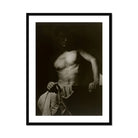 Max After Surfing Olive Cotton Art Print, Black White Photograph Shirtless Man Cloth Draped Lap