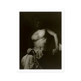 Max After Surfing - Olive Cotton Art Print, Black White Photograph Shirtless Man Towel