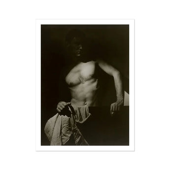 Max After Surfing - Olive Cotton Art Print, Black White Photograph Shirtless Man Towel