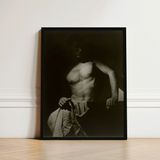 Max After Surfing - Olive Cotton Art Print / Canvas Black-framed Black-and-white Photographic Muscular Man Shadowy Lighting Revealing Taut