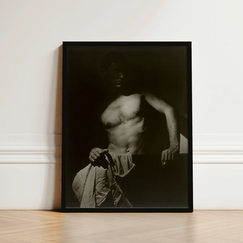 Max After Surfing - Olive Cotton Art Print / Canvas Black-framed Black-and-white Photographic Muscular Man Shadowy Lighting Revealing Taut