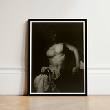 Max After Surfing - Olive Cotton Art Print / Canvas Black-framed Black-and-white Photographic Muscular Man Shadowy Lighting Revealing Taut