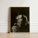 Max After Surfing - Olive Cotton Art Print / Canvas Black-and-white Framed Photograph Muscular Man Shadowy Lighting Encased Revealing Taut