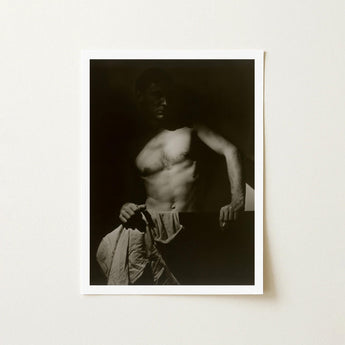 Max After Surfing - Olive Cotton Art Print / Canvas Black-and-white Photographic White Frame Muscular Man Defined Revealing Taut Muscle,