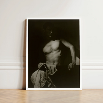 Max After Surfing - Olive Cotton Art Print / Canvas Black-and-white Framed Photograph Muscular Man Shadowy Lighting Dark Revealing Taut