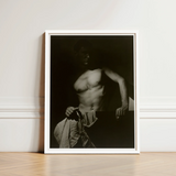 Max After Surfing - Olive Cotton Art Print / Canvas Black-and-white Framed Photograph Muscular Man Shadowy Lighting Encased Revealing Taut