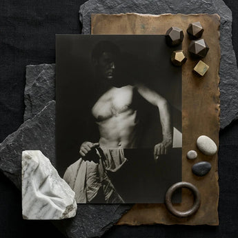 Max After Surfing - Olive Cotton Art Print / Canvas Black-and-white Photographic Shirtless Man Dramatic Lighting Framed Revealing Taut