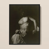 Max After Surfing - Olive Cotton Art Print / Canvas Black-framed Black-and-white Photographic Muscular Man Shadowy Lighting Revealing Taut