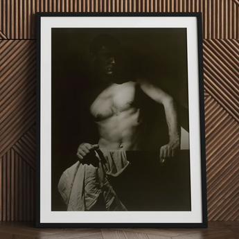 Max After Surfing - Olive Cotton Art Print / Canvas Black White Framed Shirtless Man Unusual Revealing Taut Muscle, Elemental Contrasts,