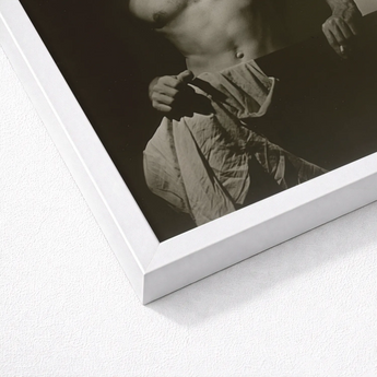 Max After Surfing - Olive Cotton Art Print / Canvas White Framed Black Photographic Revealing Taut Muscle, Elemental Contrasts, Shoulder