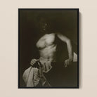 Max After Surfing Olive Cotton Framed Canvas, Sepia Toned Photographic Print Shirtless Man
