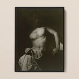 Max After Surfing - Olive Cotton Framed Canvas, Sepia-toned Photographic Print Shirtless Man
