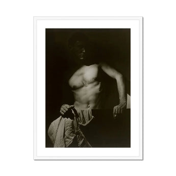 Max After Surfing - Olive Cotton Art Print, Black White Photographic Print Shirtless Man