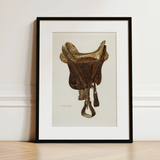 Mclellan Saddle - Walter Praefke Equestrian Art Print / Canvas, 12x16’’ / 31x41cm / Black Frame / Matboard, Posters Prints & Visual