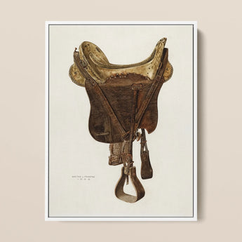 Mclellan Saddle - Walter Praefke Equestrian Art Print / Canvas, 12x16’’ / 31x41cm / White Frame, Posters Prints & Visual Artwork, Toby Leon