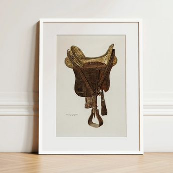 Mclellan Saddle - Walter Praefke Equestrian Art Print / Canvas, 12x16’’ / 31x41cm / White Frame / Matboard, Posters Prints & Visual