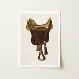 Mclellan Saddle - Walter Praefke Equestrian Art Print / Canvas Vintage-style Illustration Rich Brown Leather Gold-toned Metal, 1930s Prints