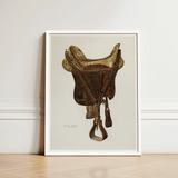Mclellan Saddle - Walter Praefke Equestrian Art Print / Canvas Vintage-style Illustration White Frame Rendered Detailed Brown, 1930s Prints