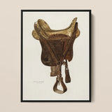 Mclellan Saddle - Walter Praefke Equestrian Art Print / Canvas Detailed Illustration Vintage-style Leather Saddle Brass Hardware Framed