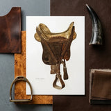 Mclellan Saddle - Walter Praefke Equestrian Art Print / Canvas Detailed Illustration Vintage-style Dark Brown Leather Gold-toned, 1930s