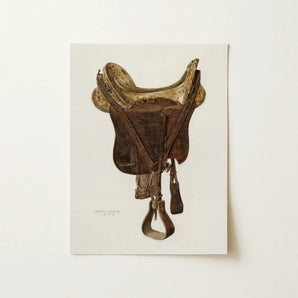Mclellan Saddle - Walter Praefke Equestrian Art Print / Canvas Vintage-style Saddle Print Rich Brown Leather Gold-toned Accents Walter