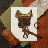 Mclellan Saddle - Walter Praefke Equestrian Art Print / Canvas Vintage-style Detailed Leatherwork Brass Hardware White, 1930s Prints