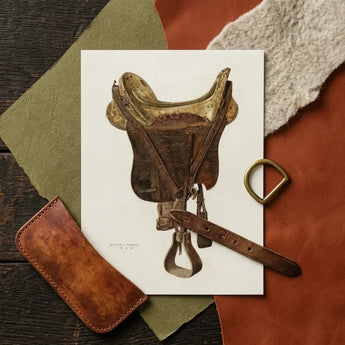 Mclellan Saddle - Walter Praefke Equestrian Art Print / Canvas Vintage-style Detailed Leatherwork Brass Hardware White, 1930s Prints
