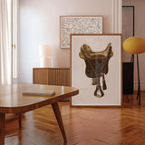 Mclellan Saddle - Walter Praefke Equestrian Art Print, Framed Artwork Brown Leather Horse Saddle